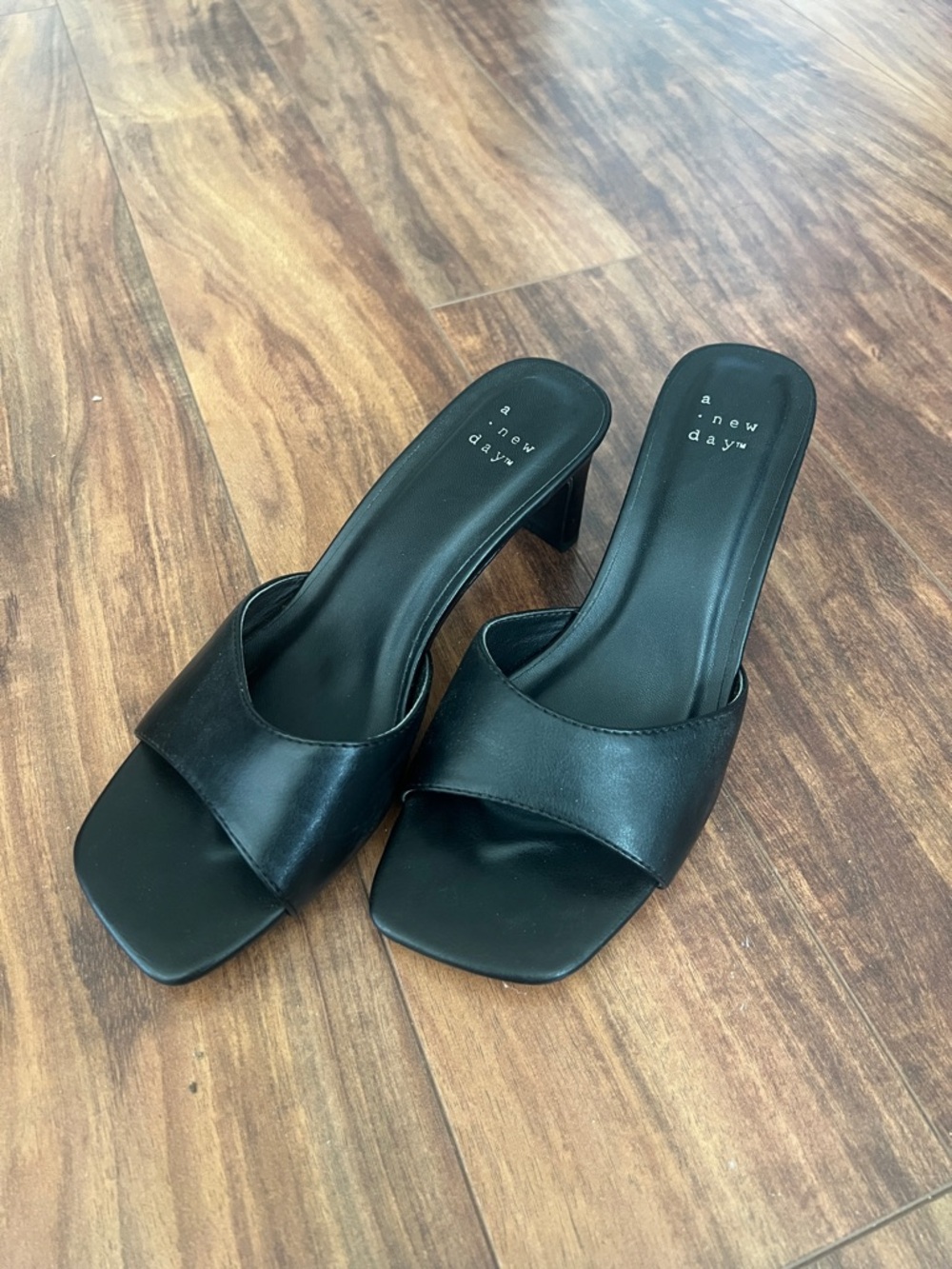 a new day Black Square Toe Slide Mules